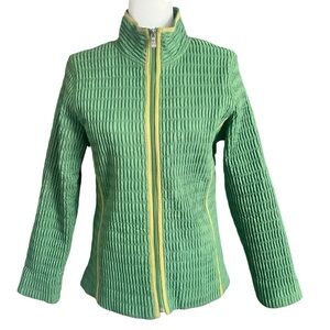 Vintage Tweeds Brand Zip Up Jacket Green with Mustard Yellow Piping Size M